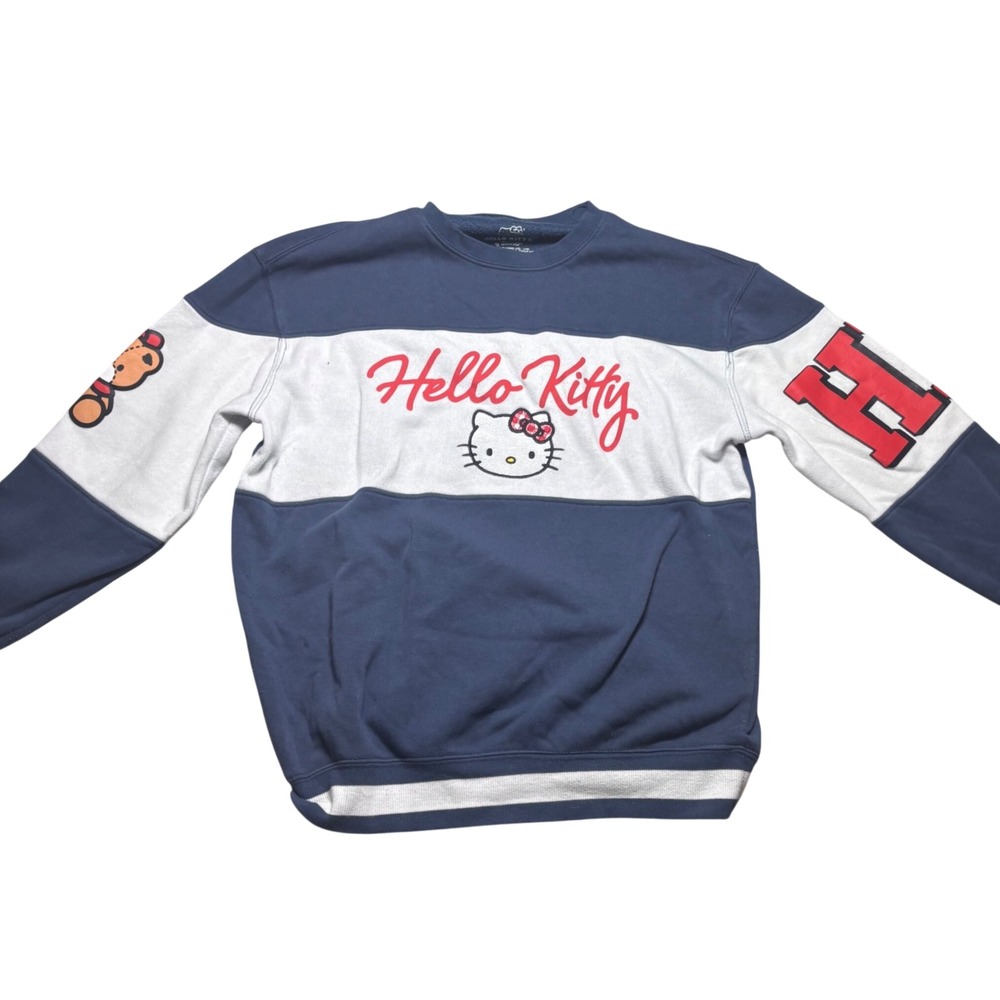 Hello Kitty Sanrio Crewneck Sweatshirt Navy Blue White Graphic Varsity Women S